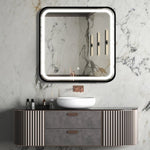 ZUN 32*32 inch Bathroom Led Classy Vanity Mirror with High Lumen,Black metal frame,Dimmable Touch,Wall W1992121013
