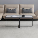 ZUN Minimalism rectangle coffee table,Black metal frame with sintered stone tabletop 05384059