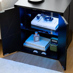 ZUN Bedside Tables with LED Farmhouse Gray Nightstand Tables with Glass Shelves Led End Table for Living W2178138714