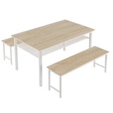 ZUN 3 Pieces Farmhouse Kitchen Table Set with Two Benches, Metal Frame and MDF Board,white W57868887