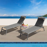 ZUN Patio Chaise Lounge Set, 3 Pieces Aluminum Adjustable Pool Lounge Chairs Textilene Sunbathing W1859109862