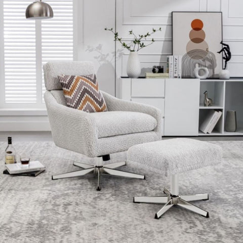 ZUN Swivel Armchair with Ottoman for Living Room, Bedroom, Office, Beige Linen WF308029AAC