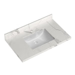 ZUN 37 Inch Quartz Vanity Top with Undermounted Rectangular Ceramic Sink & Backsplash, White Calacatta W995138684