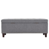 ZUN 43 Inches 110*41*42cm Linen With Storage Copper Nails Bedside Stool Footstool Light Gray 45240536