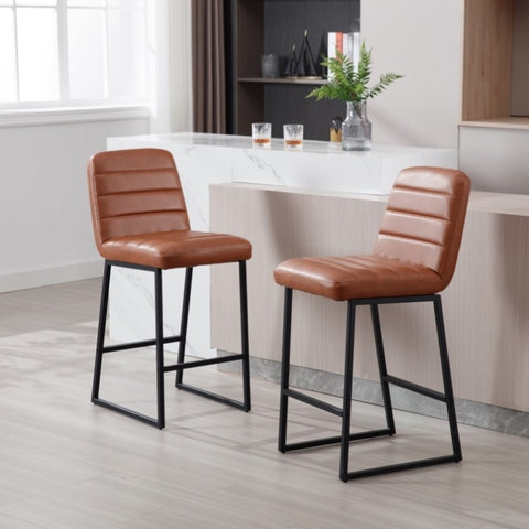 ZUN Low Bar Stools Set of 2 Bar Chairs for Living Room Party Room Kitchen,Upholstered PU Kitchen W1439125967