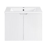 ZUN 24" Floating Wall Mounted Bathroom Vanity with White Porcelain Sink and Soft Close Doors W1781140225