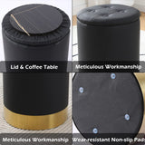 ZUN Faux Leather Round Storage Ottomanrest Stool with Gold-Plated Base Multipurpose Upholstered 55489729