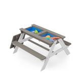 ZUN 3-in-1 Kids Outdoor Wooden Picnic Table With Umbrella, Convertible Sand & Wate, Gray ASTM & CPSIA W1390104709