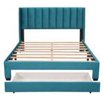 ZUN Queen Size Storage Bed Velvet Upholstered Platform Bed with a Big Drawer - Blue WF296854AAC