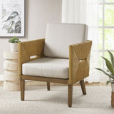 ZUN Handcrafted Rattan Upholstered Accent Arm Chair B035118528
