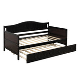 ZUN Twin Wooden Daybed with Trundle Bed, Sofa Bed for Bedroom Living Room, Espresso WF192861AAP