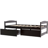 ZUN Twin size platform bed, with two drawers, espresso WF195910AAP