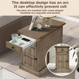 ZUN U-Can Classic Vintage Livingroom End Table Side Table USB Ports and One Multifunctional Drawer WF308612AAD
