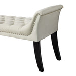 ZUN Armrest Button-Tufted Ottoman Bench, Upholstered Footrest Stool Rectangular Beige Velvet fabric W2082130350