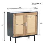 ZUN Black Rattan Cabinet with Storage, Sideboard Storage Cabinet with 2 Rattan Decorated Doors Fixed W1908119457