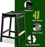 ZUN Bar Stools Set of 2, 24 Inch Bamboo Counter Height Stools with Back Modern Counter High Bar Stools W1394P152024