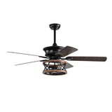 ZUN 52 Inch Farmhouse Ceiling Fan with Lights and Remote,3-Lights Ceiling Fan with Caged Light Fixture W1592123241