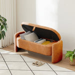 ZUN Ottoman Oval Storage Bench 3D Lamb Fleece Fabric Bench with Large Storage Space for the Living Room, W1825133472