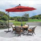 ZUN 10 FT Solar LED Patio Outdoor Umbrella Hanging Cantilever Umbrella Offset Umbrella Easy Open W41917532