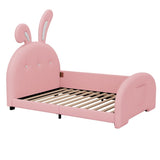 ZUN Twin size Upholstered Rabbit-Shape Princess Bed ,Twin Size Platform Bed with Headboard and WF311629AAH