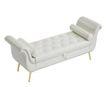 ZUN White, PU Leather, Metal Feet Upholstered Ottoman Bedroom Lounge Ottoman Flip Top Storage Sofa Bench 94764869