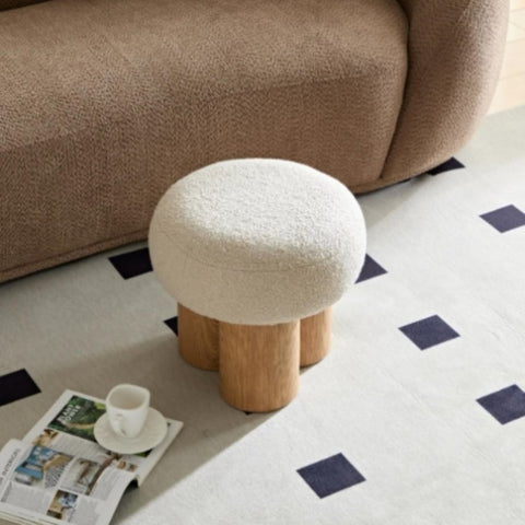 ZUN W8017-1 Mushroom stool, grieg plush cushion, wooden barrel PVC pipe, walnut finish W2085129982