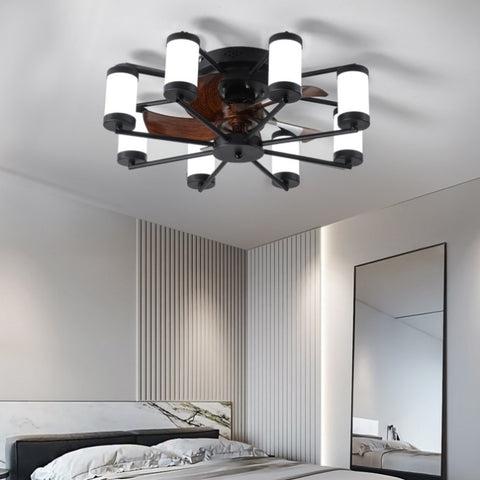 ZUN 21.7 inch Ceiling Fan Light - Windmill-shaped Flush Mount Ceiling Fan with Light with Remote Control W1340103803