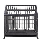 ZUN Heavy-Duty Metal Dog Kennel, Pet Cage Crate with Openable Pointed Top and Front Door, 4 Wheels W2181P153429