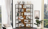 ZUN 7-Tier Bookcase Home Office Bookshelf, L-Shaped Corner Bookcase with Metal Frame, Industrial Style WF290123AAD