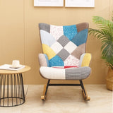ZUN Rocking Chair, Mid Century Fabric Rocker Chair with Wood Legs and Patchwork Linen for Livingroom W56140569