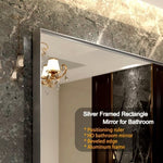 ZUN 40x30inch Silver Rectangular Wall-mounted Beveled Bathroom Mirror,Square Angle Metal Frame Wall W2091126966