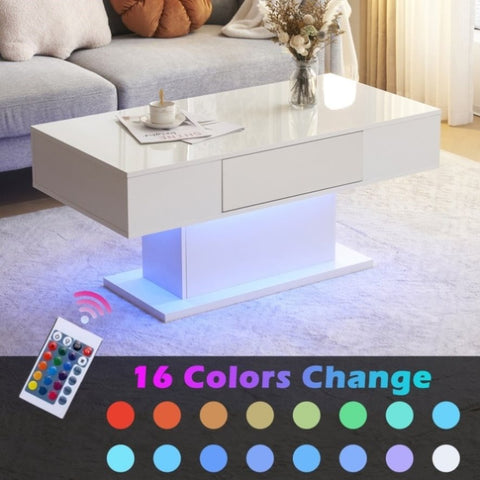 ZUN Modern LED Coffee Table with Drawer and 16 Colors LED Lights, High Glossy Coffee End Table for 62671709