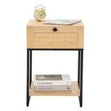 ZUN Set of 2 Nightstand with Rattan Drawer, End Table with Bottom Shelf, Modern Side Collection for W2181P146766
