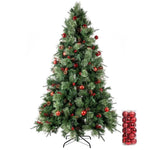 ZUN 6.5ft Pre-Lit Artificial Flocked Christmas Tree with 350 LED Lights&1200 Branch Tips,Pine Cones& 65055005