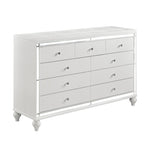 ZUN Glamorous Metallic White Finish Dresser of 9x Drawers Faux Crystal Knobs Modern Bedroom Furniture B011133816