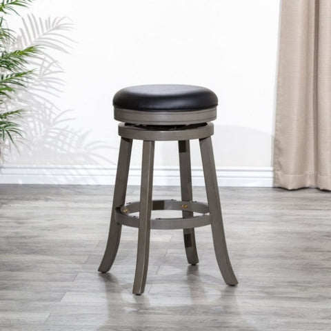 ZUN 30" Bar Stool, Weathered Gray Finish, Black Leather Seat B04660657