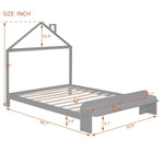 ZUN Full Size Wood Platform Bed with House-shaped Headboard and Footboard Bench,Grey WF307086AAE