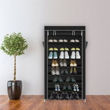 ZUN 10 Tiers Shoe Rack with Dustproof Cover Closet Shoe Storage Cabinet Organizer Black 93222617