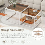 ZUN ON-TREND Modern Nested Coffee Table Set with High-low Combination Design, Brown Tempered Glass WF307975AAK