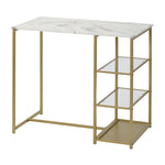 ZUN TREXM 3-piece Modern Pub Set with Faux Marble Countertop and Bar Stools, White/Gold WF194723AAK
