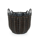 ZUN 3-Pack Wicker Multi-purposes Basket with Handle - Planter Basket - Espresso B046P144687
