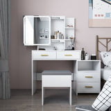 ZUN FCH Particleboard Triamine Veneer 4 Drawers 1 Storage Cabinet 2 Shelves Mirror Cabinet Dressing 43623598