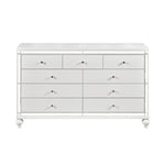 ZUN Glamorous Metallic White Finish Dresser of 9x Drawers Faux Crystal Knobs Modern Bedroom Furniture B011133816