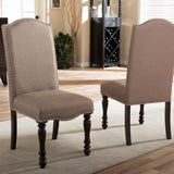 ZUN Transitional Antique Cherry Beige Set of 2pc Side Chairs Padded Fabric Turned Legs Dining Room B011P152638