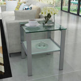 ZUN Glass two layer tea table, small round table, bedroom corner table, living room grey side table W24160430
