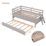 ZUN Low Loft Bed Twin Size with Full Safety Fence, Climbing ladder, Storage Drawers and Trundle Gray WF296596AAE