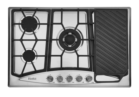 ZUN AHT30IN20S-SD-KP Hothit Propane Cooktop 30" Inch with Griddle, 5 Burner Built-in Stainless Steel W2218134878