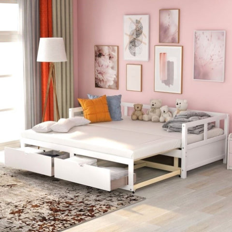 ZUN Wooden Daybed with Trundle Bed and Two Storage Drawers , Extendable Bed Daybed,Sofa Bed for Bedroom WF194973AAK