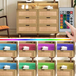 ZUN 43.31"6-Drawers Rattan Storage Cabinet Rattan Drawer with LED Lights and Power Outlet,for W757127557