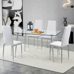 ZUN Grid armless high backrest dining chair, 4-piece set of silver metal legs white chair, office chair. W1151107273